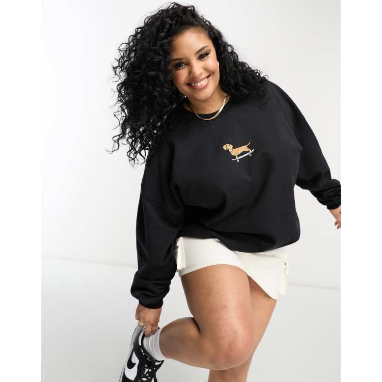 New Love Club Plus sausage dog graphic sweatshirt in black | ASOS