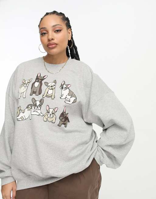 New Love Club Plus - Sweat à imprimé carlin - Gris cendré, 4 de 4