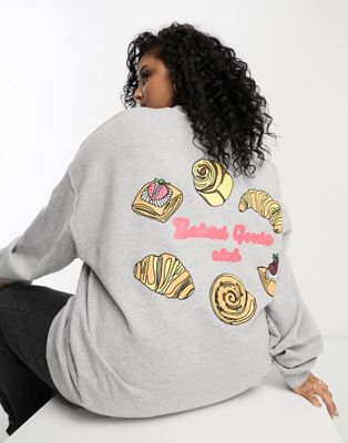 New Love Club Plus pastry graphic sweatshirt in grey - ASOS Price Checker