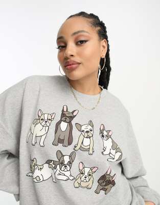 New Love Club Plus - Sweatshirt in Aschgrau mit Mops-Grafikprint