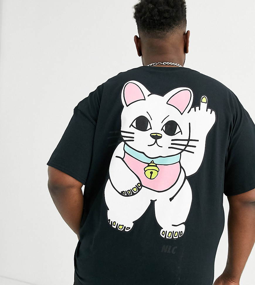 New Love Club Plus - T-shirt met kattenprint op de achterkant-Zwart
