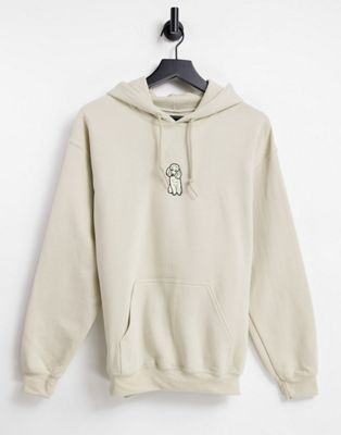 New Love Club poodle graphic print hoodie in sand