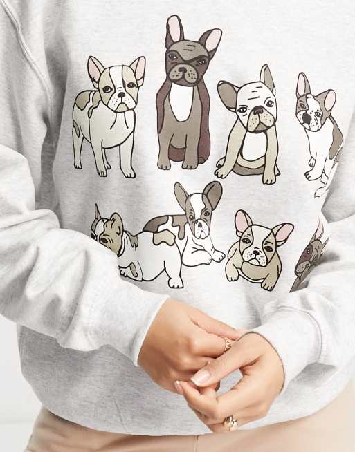 New Love Club pug graphic sweatshirt in ash grey, 4 of 4
