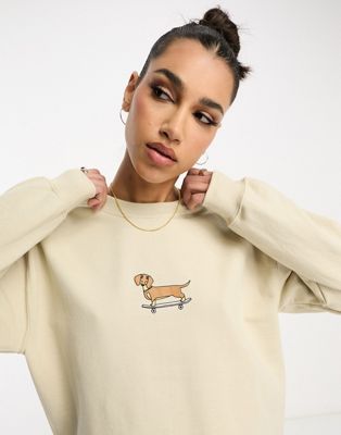New Love Club sausage dog graphic sweatshirt in chocolate brown