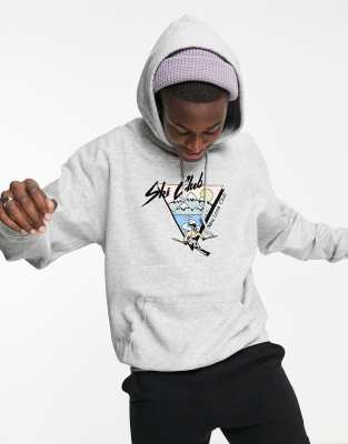 New Love Club New Love Club Ski Club front print hoodie in grey