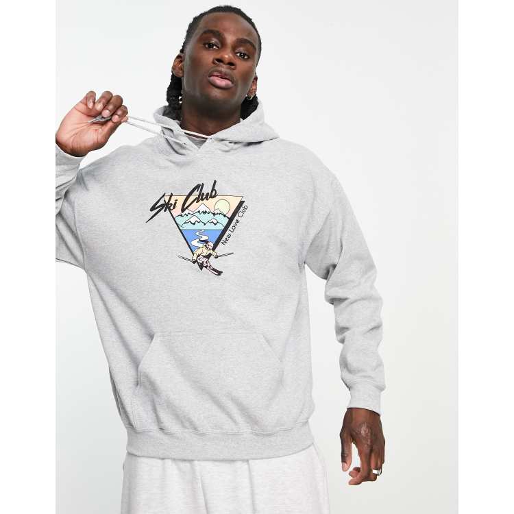 New Love Club Ski Club front print hoodie in grey