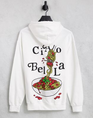 New Love Club spaghetti back print graphic hoodie in white