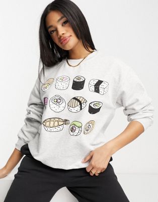 New Love Club sushi graphic sweatshirt in ash grey