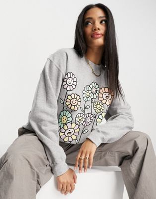 New Love Club flower graphic sweatshirt in grey - ASOS Price Checker