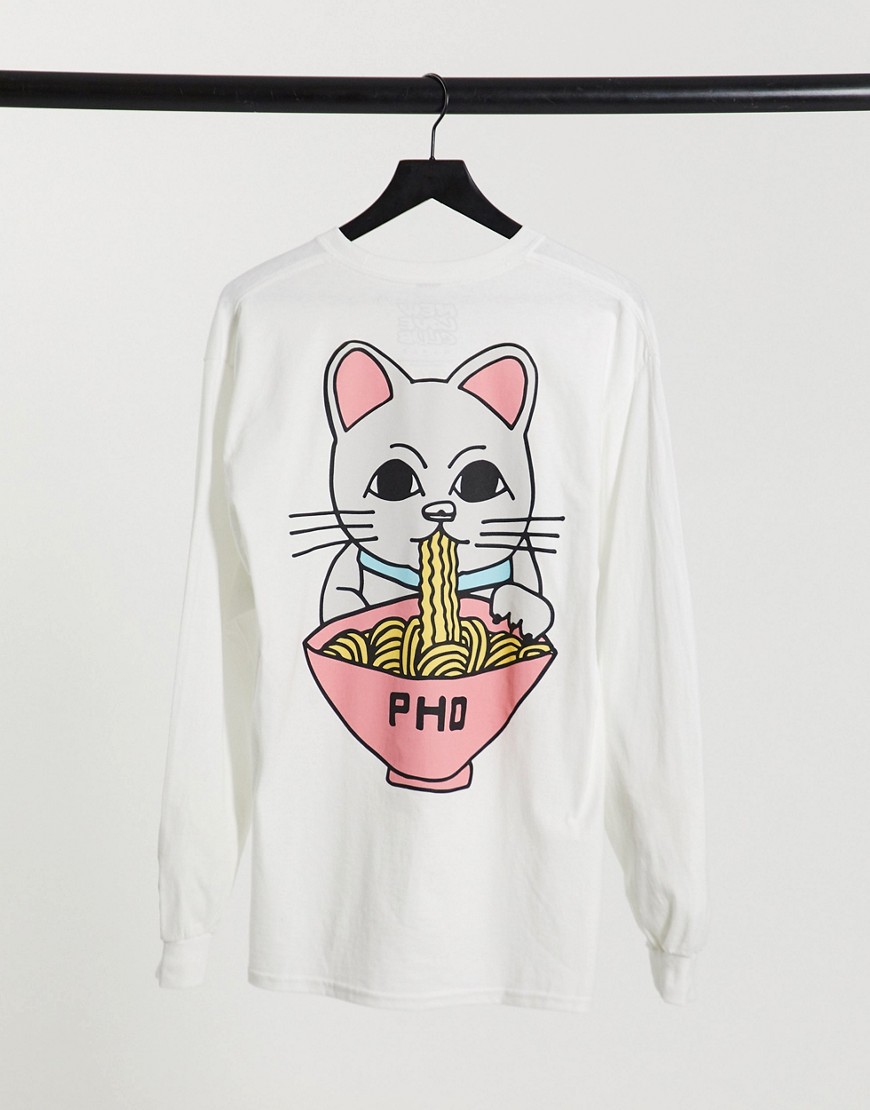 New Love Club – Sweatshirt in Weiß mit Cat-Pho-Motiv-Grau