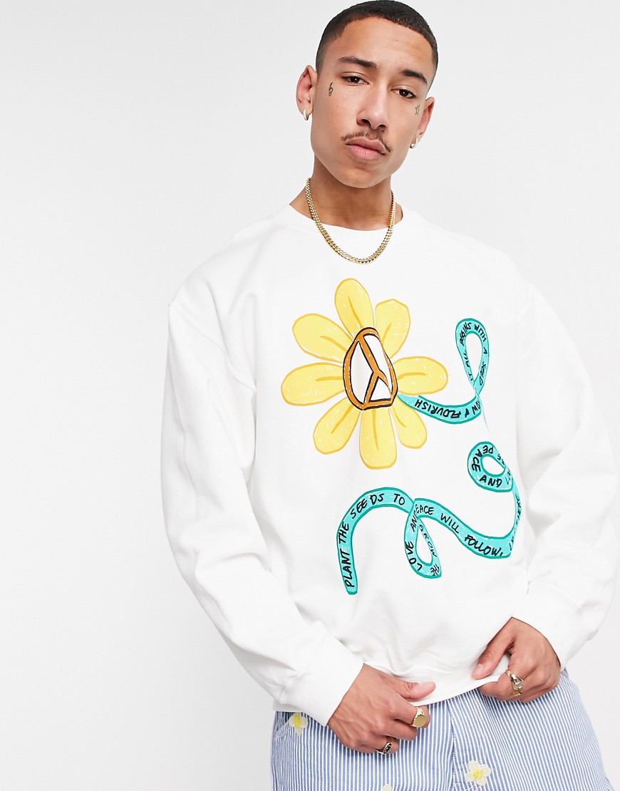 New Love Club – Sweatshirt in Weiß mit Sonnenblumenmotiv