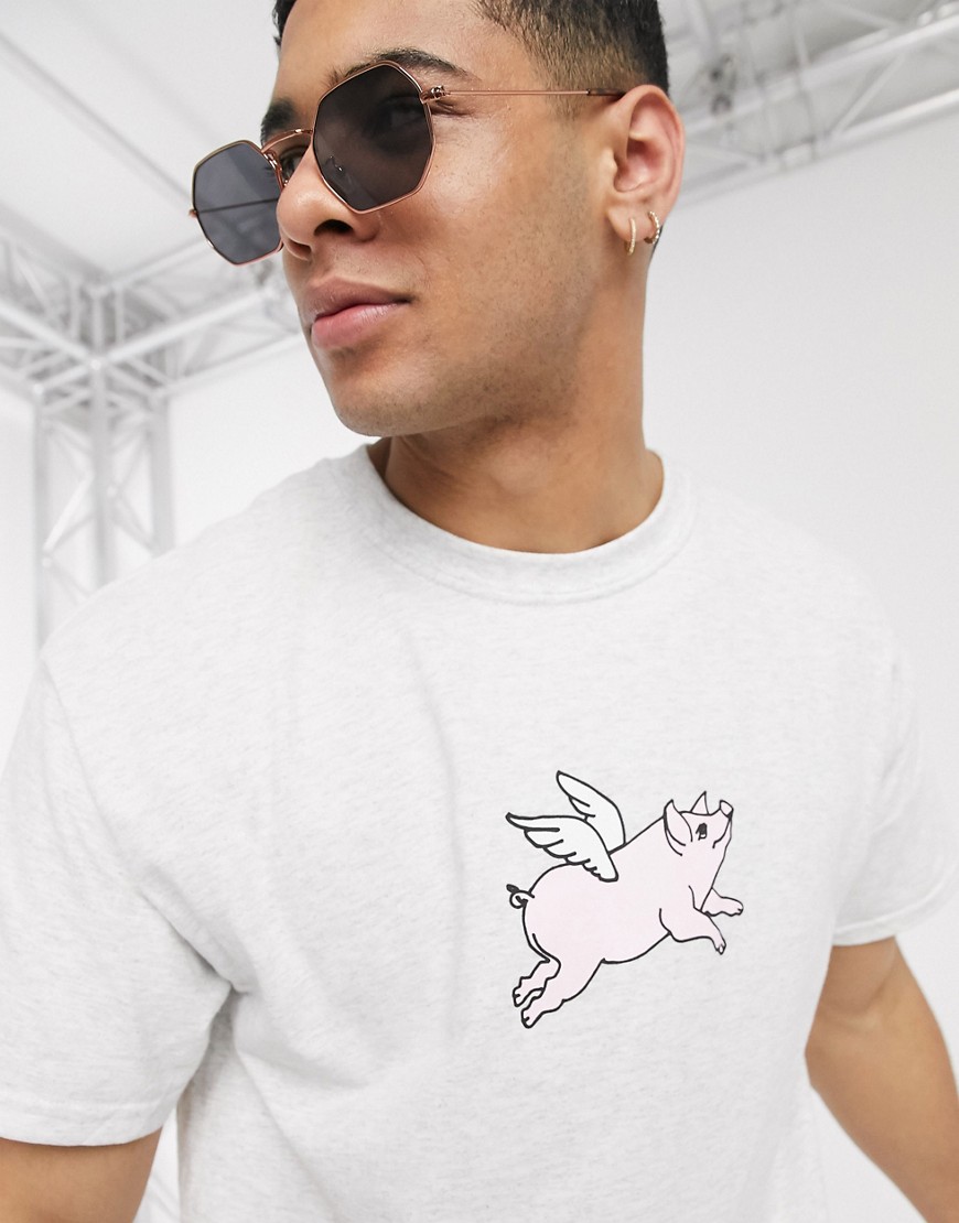 New Love Club – T-shirt i oversize-modell med flygande gris-Grå