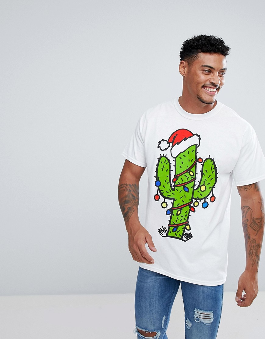 New Love Club T-shirt kerst cactus print-Wit