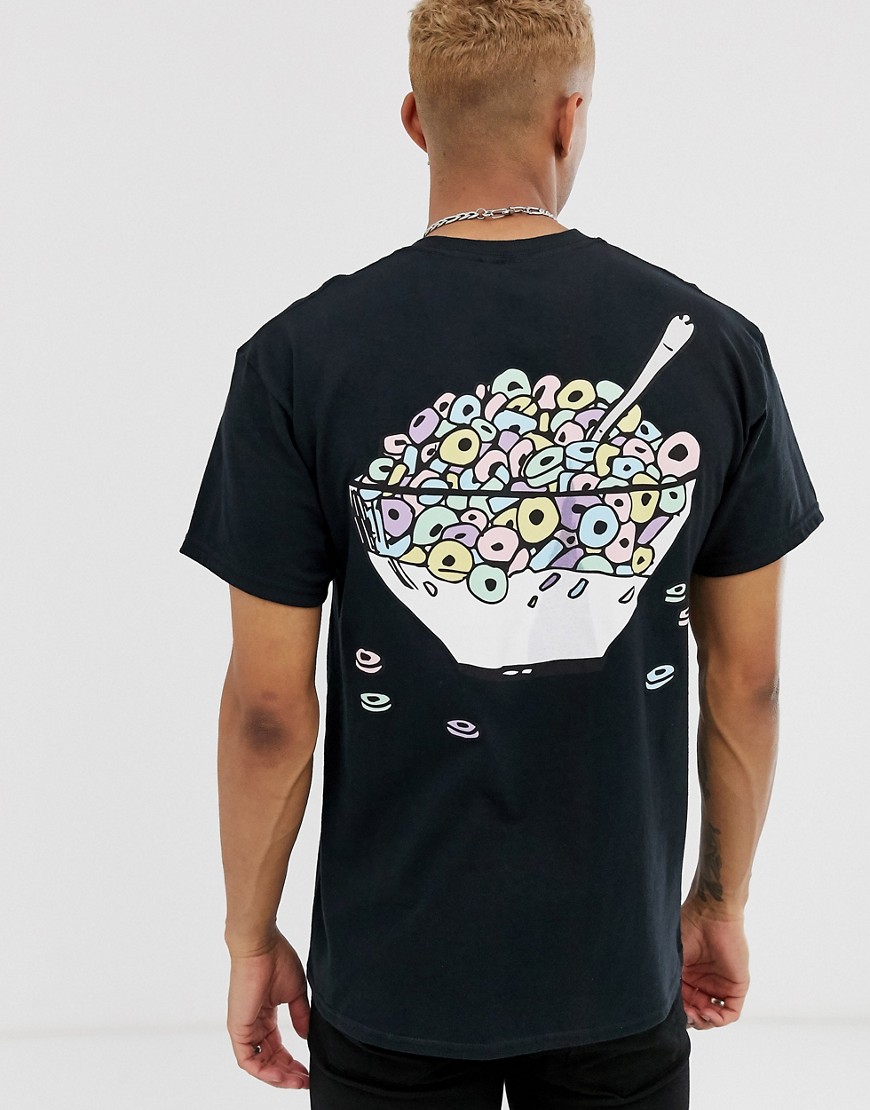 New Love Club - T-shirt met ontbijtgranenprint-Zwart