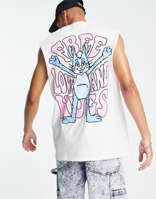 New Love Club - T-shirt oversize bianca senza maniche con scritta 