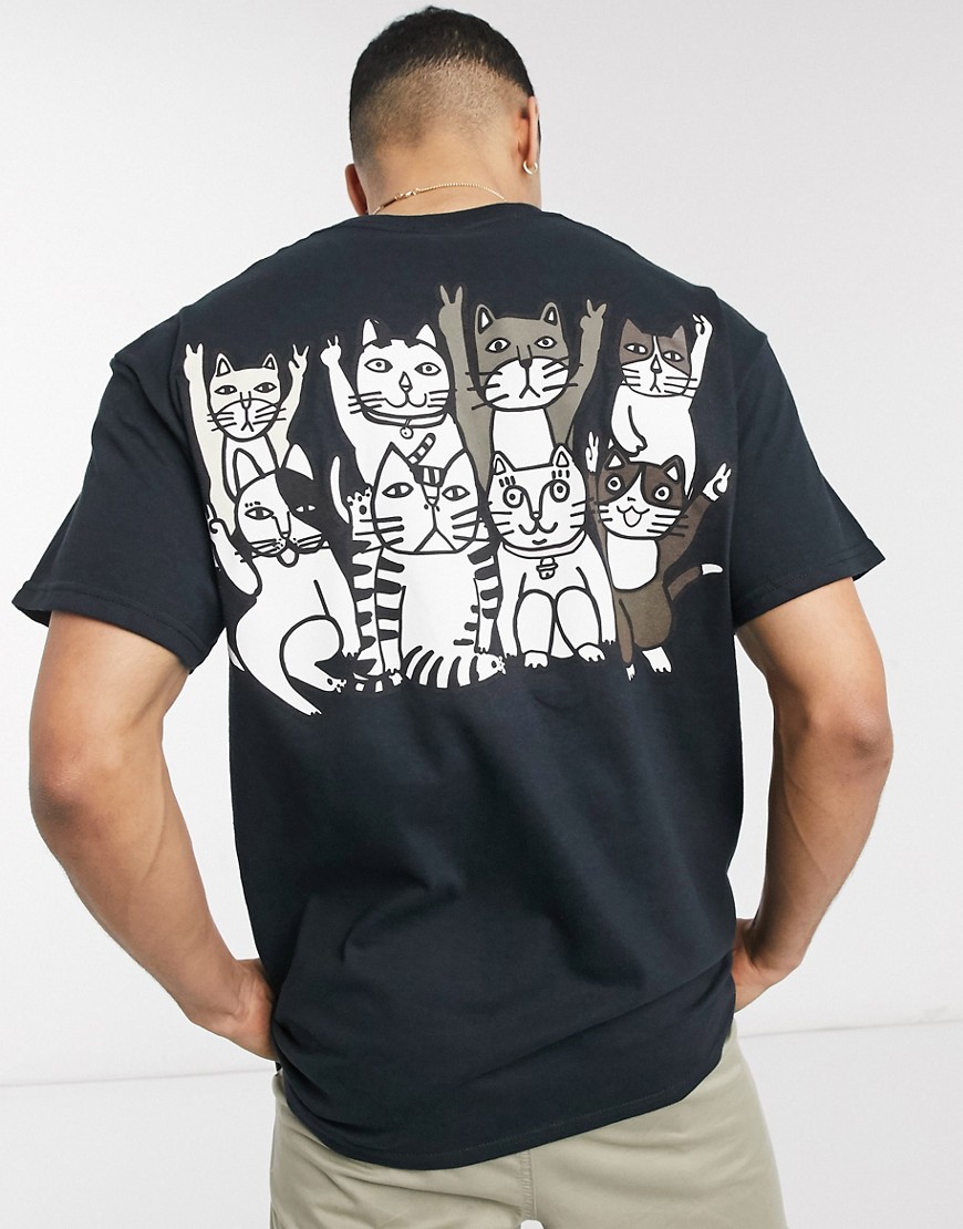 New Love Club - T-shirt oversize con stampa di gatti-Nero