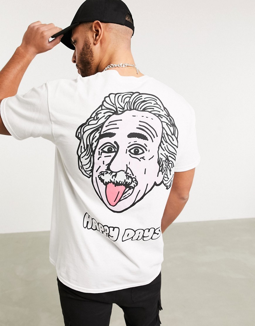 New Love Club - T-shirt oversize con stampa happy days-Bianco