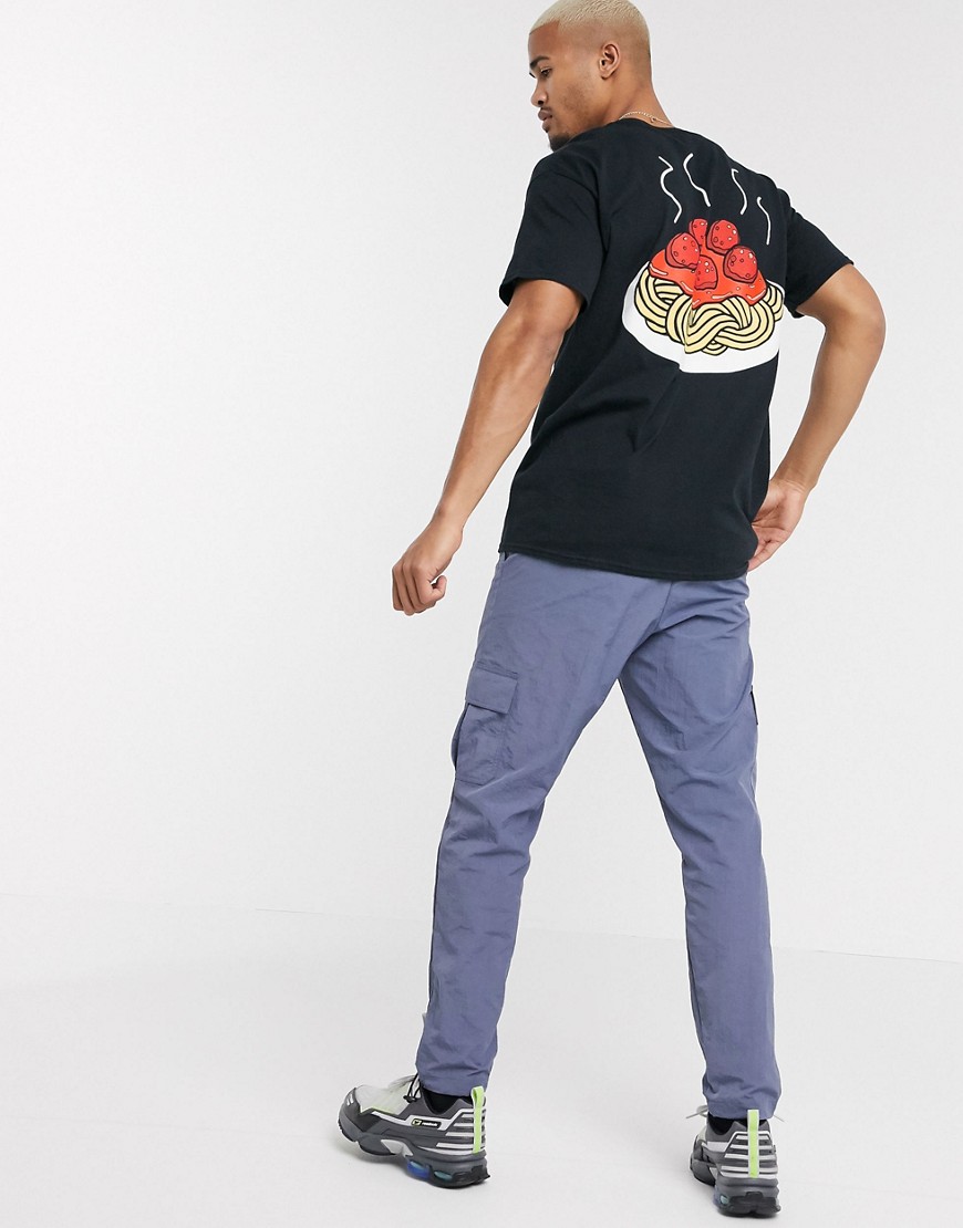 New Love Club - T-shirt oversize con stampa spaghetti sul retro-Nero