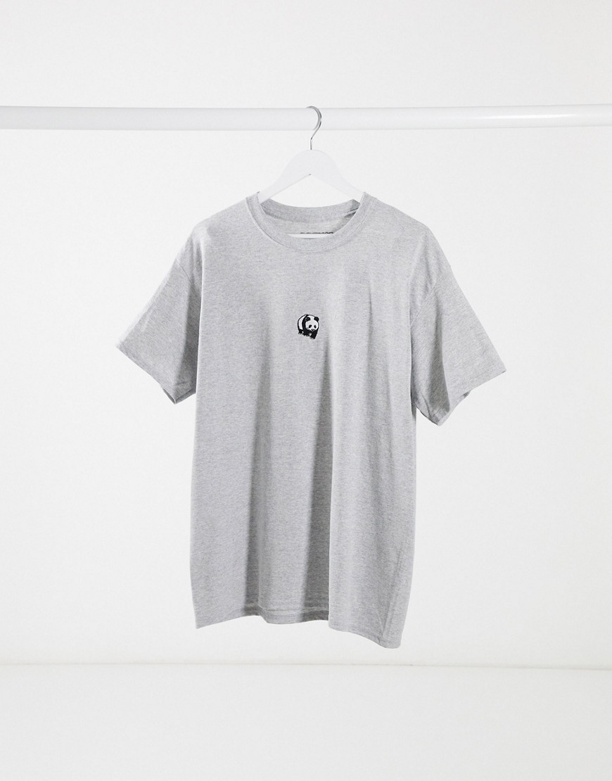 New Love Club Panda Print T-shirt In Gray-grey