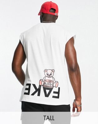 New Love Club Tall fake back print oversized sleeveless t-shirt in white