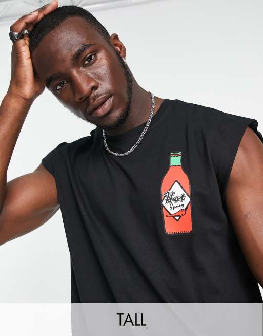New Love Club Tall hot sauce oversized sleeveless t-shirt in black