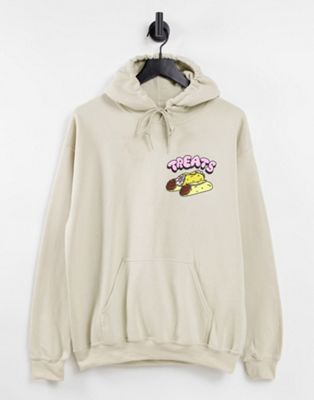 New Love Club treats graphic print hoodie in sand