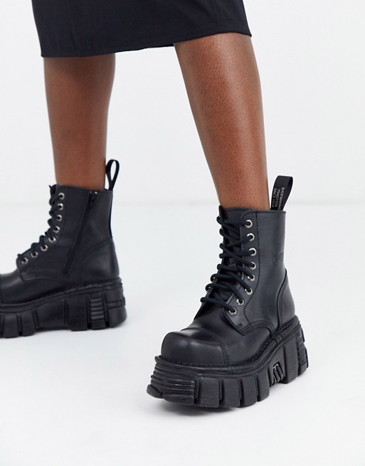 New Rock chunky leather ankle boots in black | ASOS