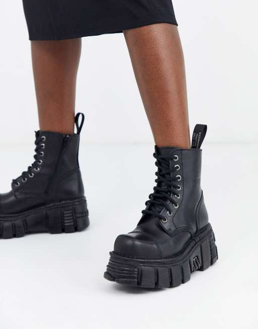 New Rock chunky leather ankle boots in black