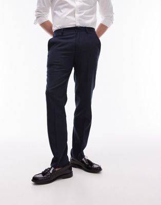 Topman stretch slim textured suit trousers in navy