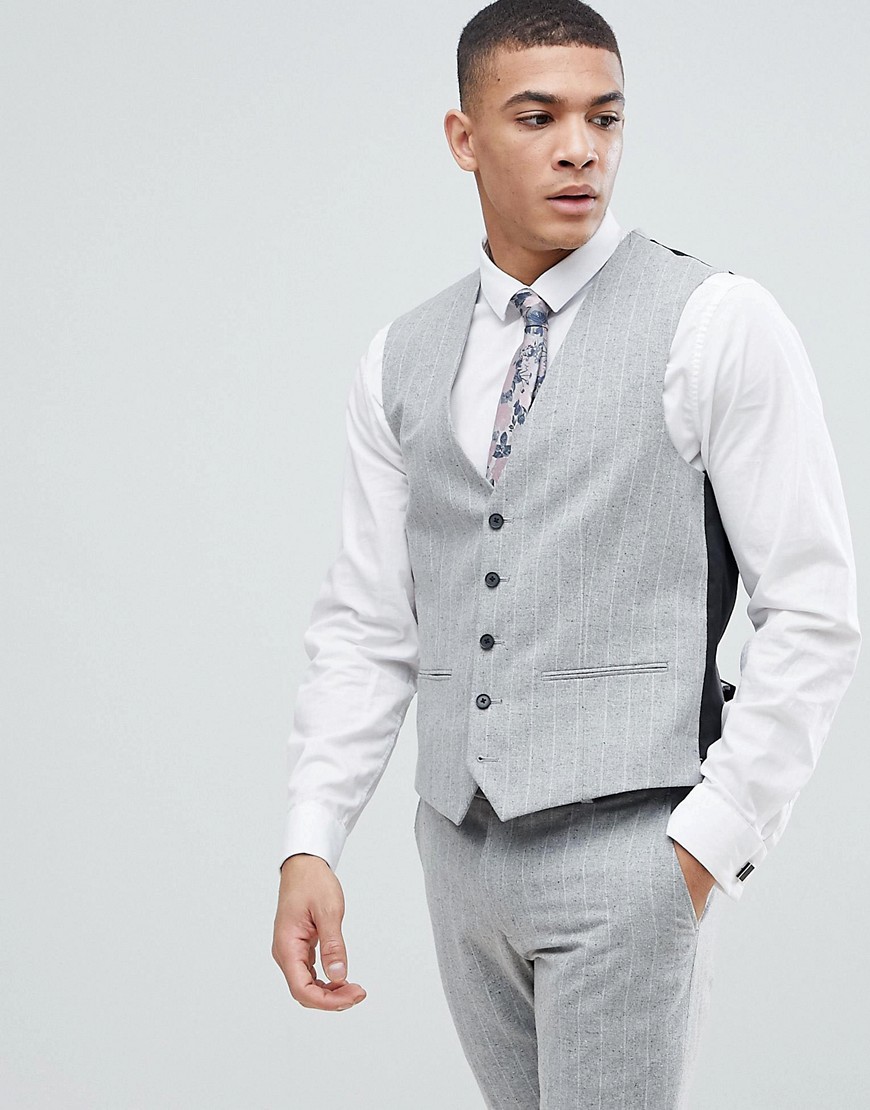 Next Skinny Fit Suit Waistcoat In Grey Stripe-Stone