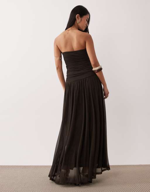 NIA Abbott Kinney bandeau floaty midaxi dress in chocolate brown, 2 of 4