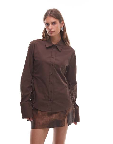 NiA Alara tie detail shirt in brown - view 1