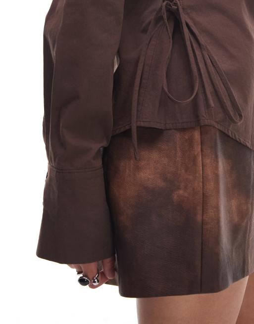 NIA Alara tie detail shirt in brown, 3 of 4