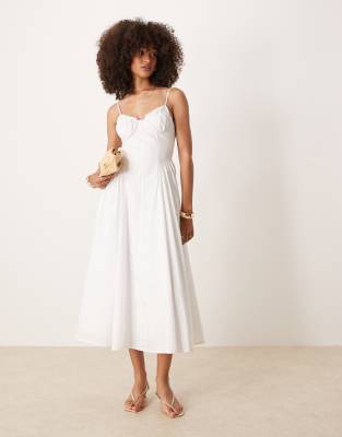 Nia Alice Bustle Detail Camisole Dress In White