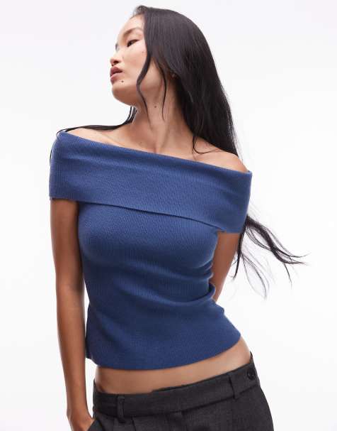 NIA Annemarie off the shoulder knit sweater in dusk 
