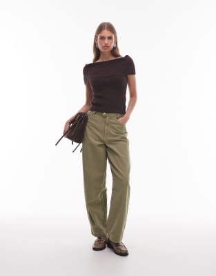 Nia Annemarie Off The Shoulder Knit Sweater In Brown