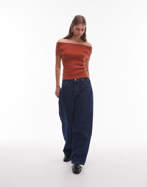 NIA Annemarie off the shoulder knit sweater in rust , 2 of 4