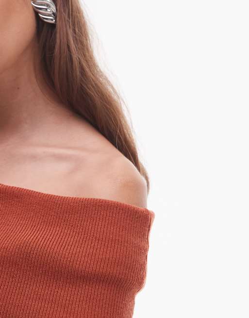 NIA Annemarie off the shoulder knit sweater in rust , 3 of 4