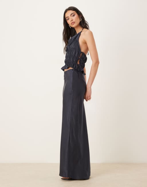 NIA Balboa co-ord shirreds satin halter neck top in navy, 2 of 4
