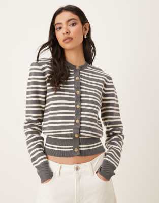 Nia Baxter Striped Button Up Cardigan In Multi