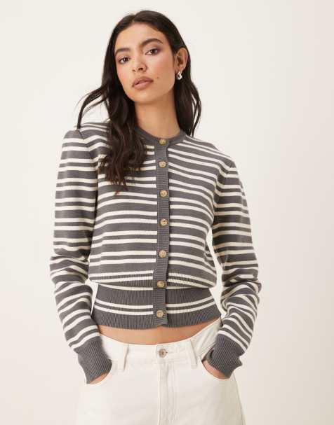 Nia Baxter striped button up cardigan in grey