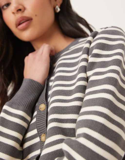 Nia Baxter striped button up cardigan in grey, 4 of 4