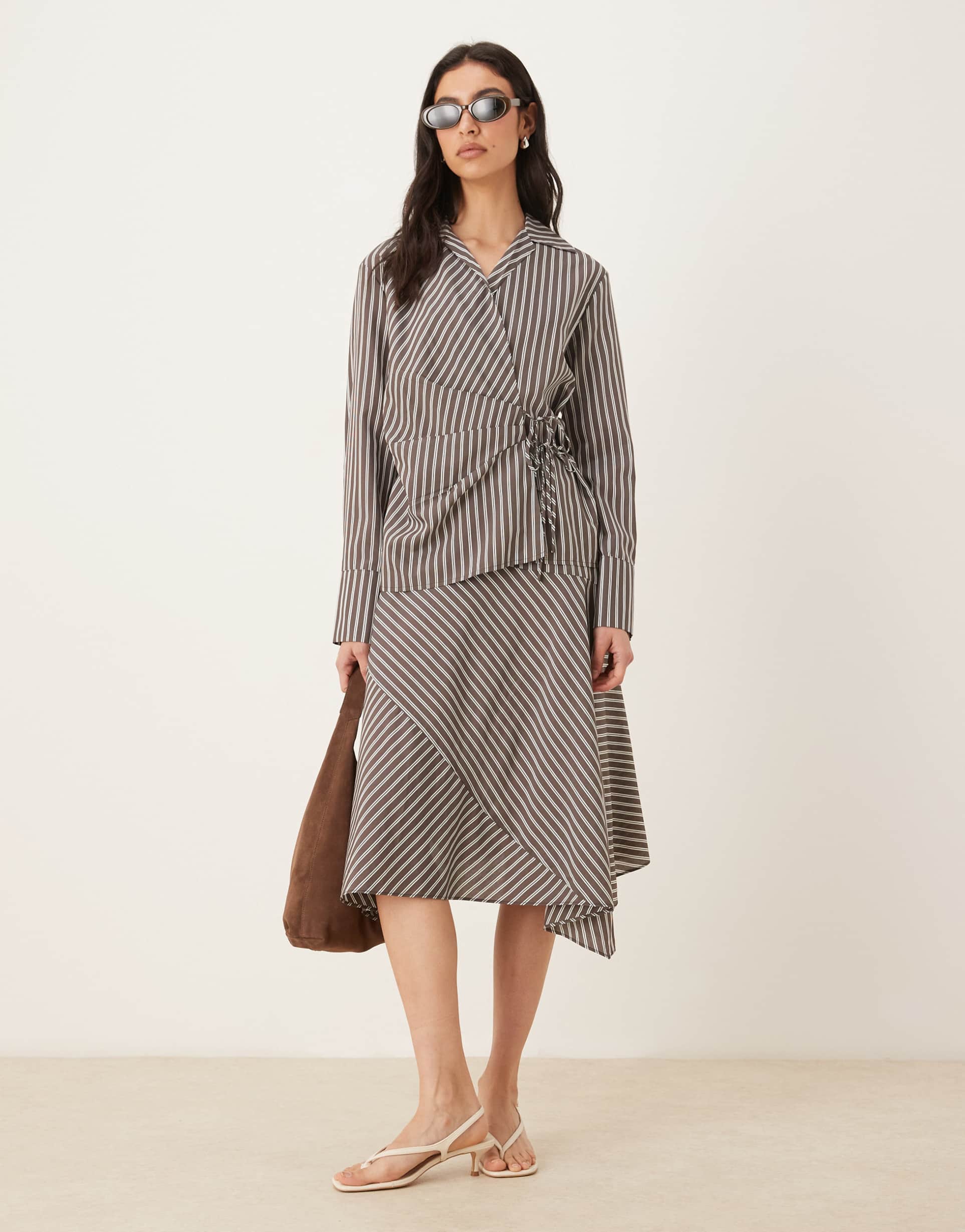 nia bronson striped skirt in chambray coffee