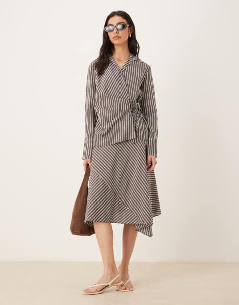NIA Bronson striped skirt in chambray coffee
