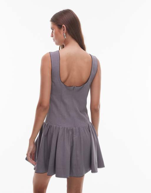 NIA Cabaello v neck drop waist dress in gray, 4 of 4