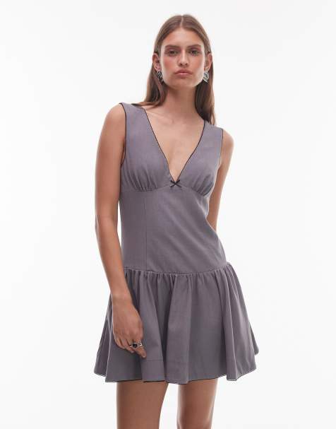 NIA Cabaello v neck drop waist dress in grey
