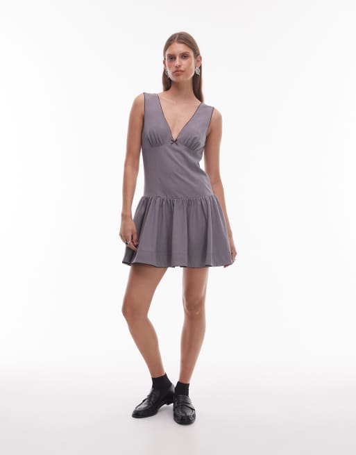 NIA Cabaello v neck drop waist dress in grey, 2 of 4