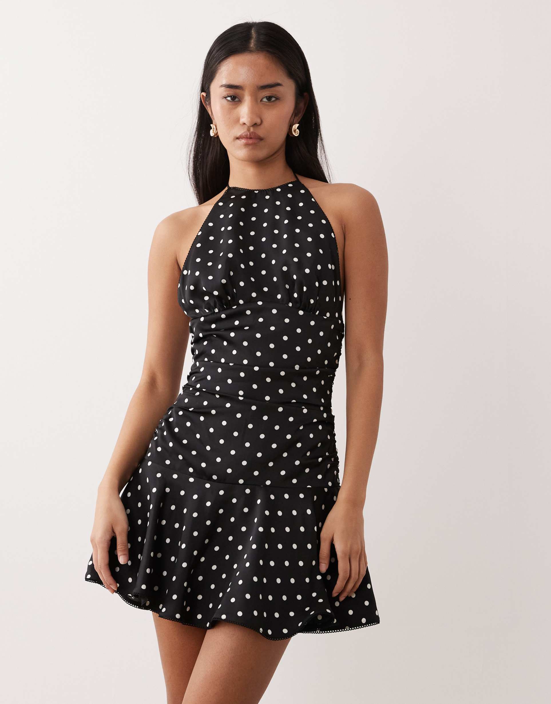 nia cahuenga halter neck polka dot dress in black