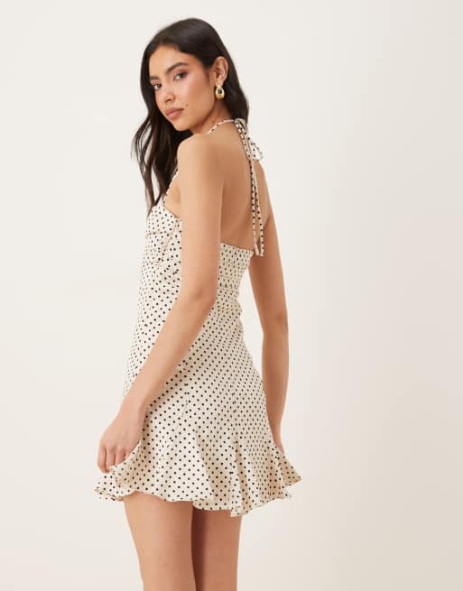 NIA Cahuenga polka dot ruffle edged mini dress in ivory, 2 of 4