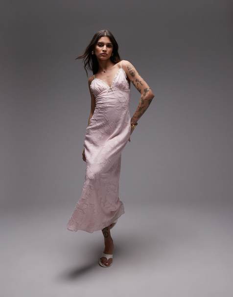 Nia camille flocked midaxi dress in blush pink